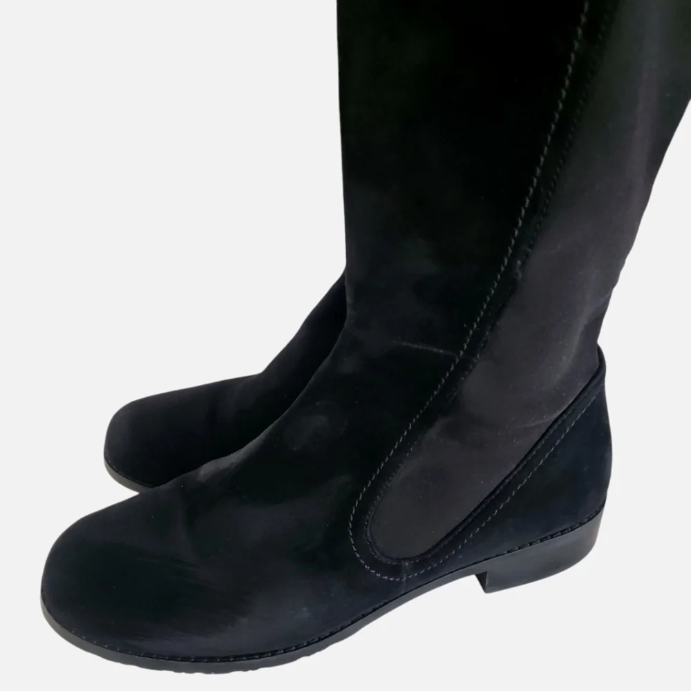 STUART WEITZMAN Langdon Black Suede Skin-Tight Over The‎ Knee Pull-On Boots SZ 8